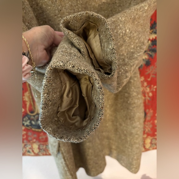 Oversized Wool Tweed Women’s Winter Coat Retro Style Beige Neutral Tan Classic - Picture 6 of 16